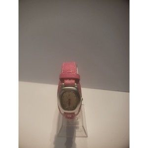 Vintage Polini Wristwatch Watch Womens Pink Band Quartz Silver Tone Jewelry